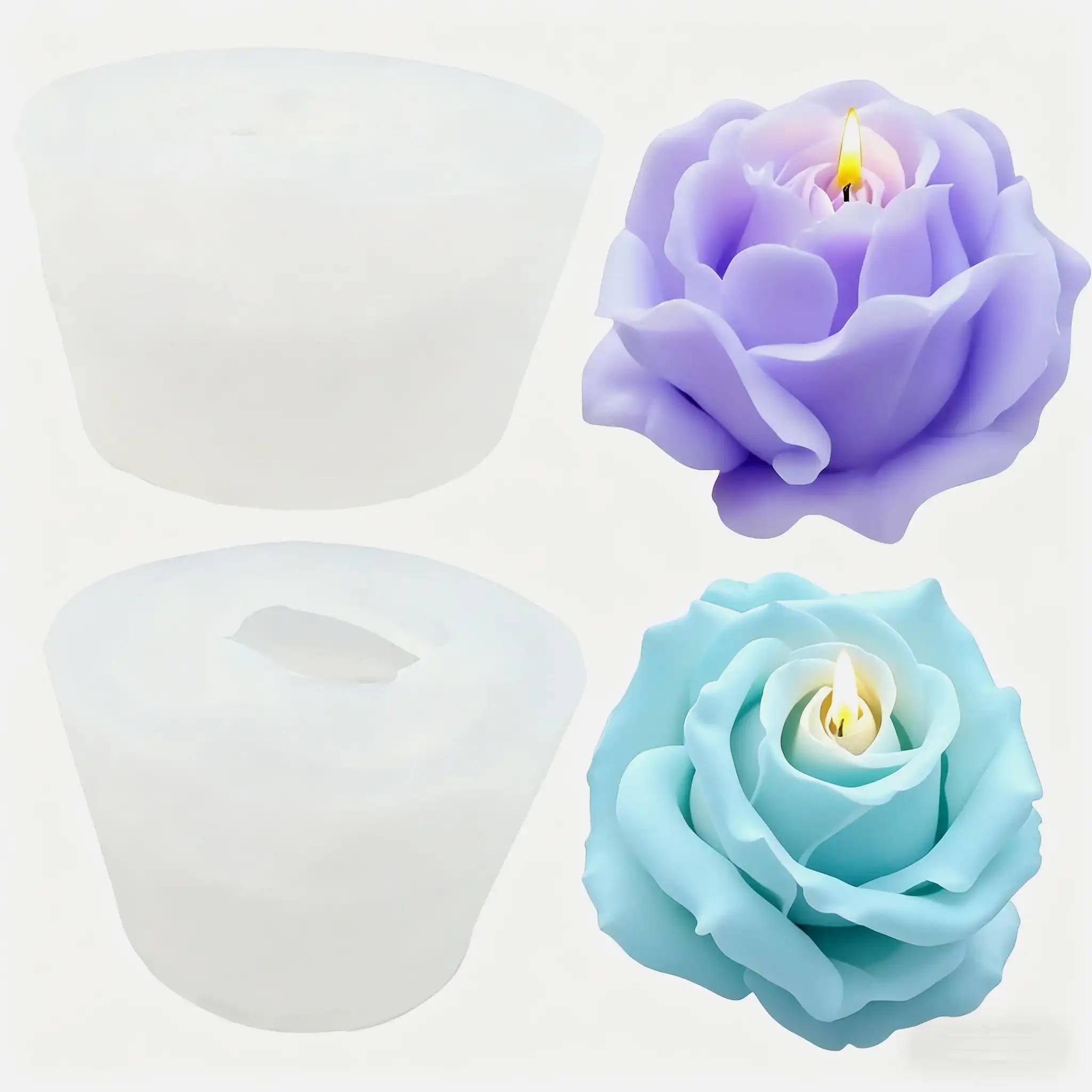 Soap Making Designs - 2-Piece Romantic 3D Rose Silicone Candle